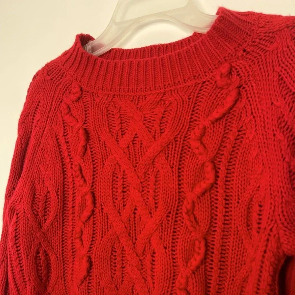 HARPER Chunky Cable Kit Cropped Sweater Red Size S - Picture 3 of 10